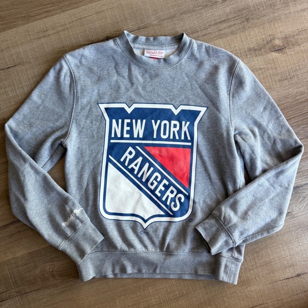 Mitchell & Ness New York Rangers Sweatshirt Mens Small Gray NHL Crewneck Fleece